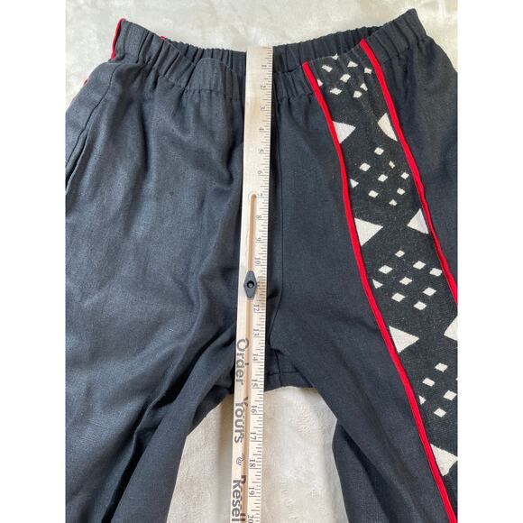 Unisex Vintage Linen Cotton Black & Red Tribal Ethnic Shirt & Pant Set Suit M - Picture 5 of 16